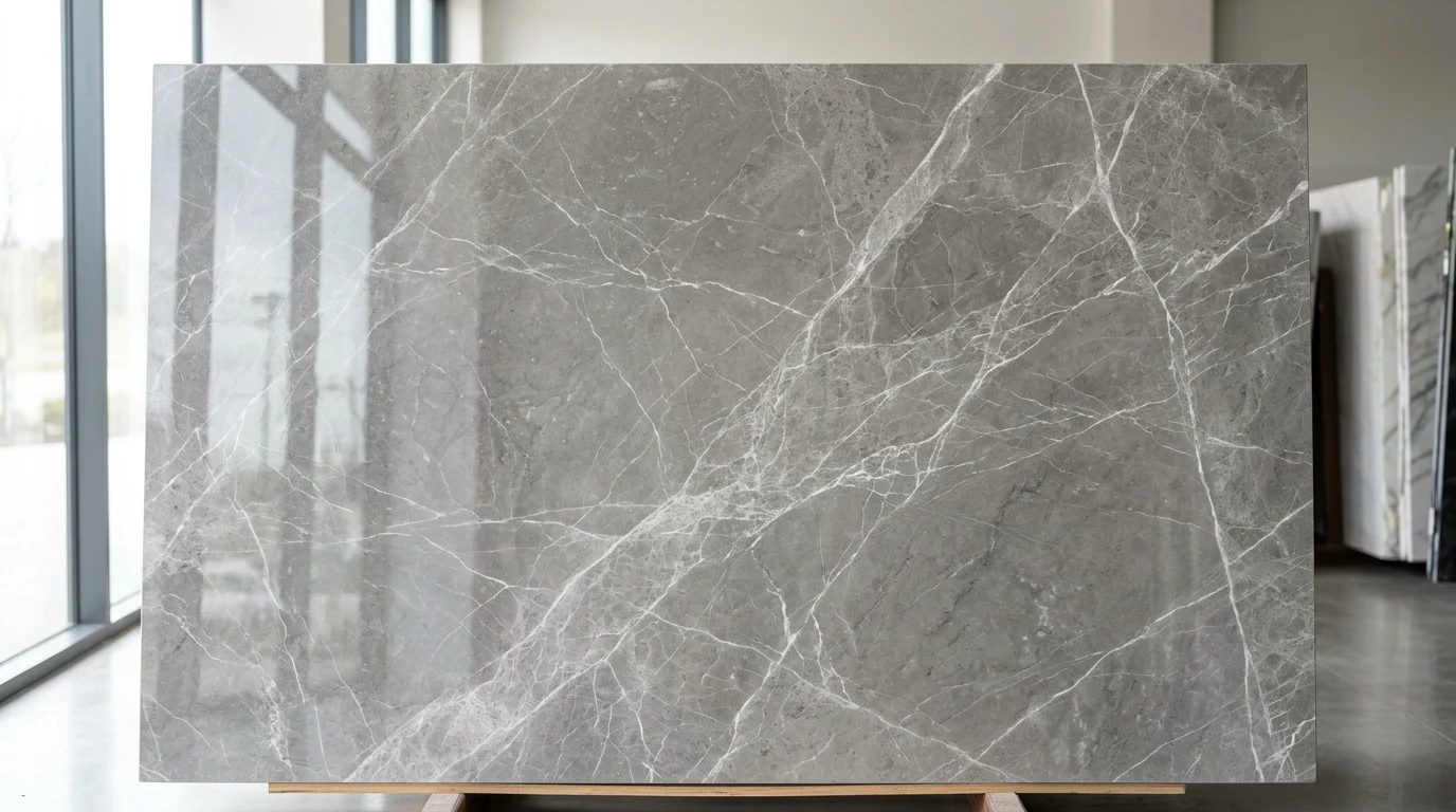 Amalfi Grey Italian marble slab - white spider webbed grey marble supplier Kishangarh