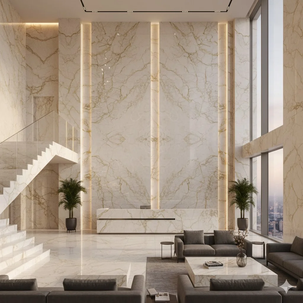 Regal Beige Turkish marble slab - delicate gold veined internal flooring India