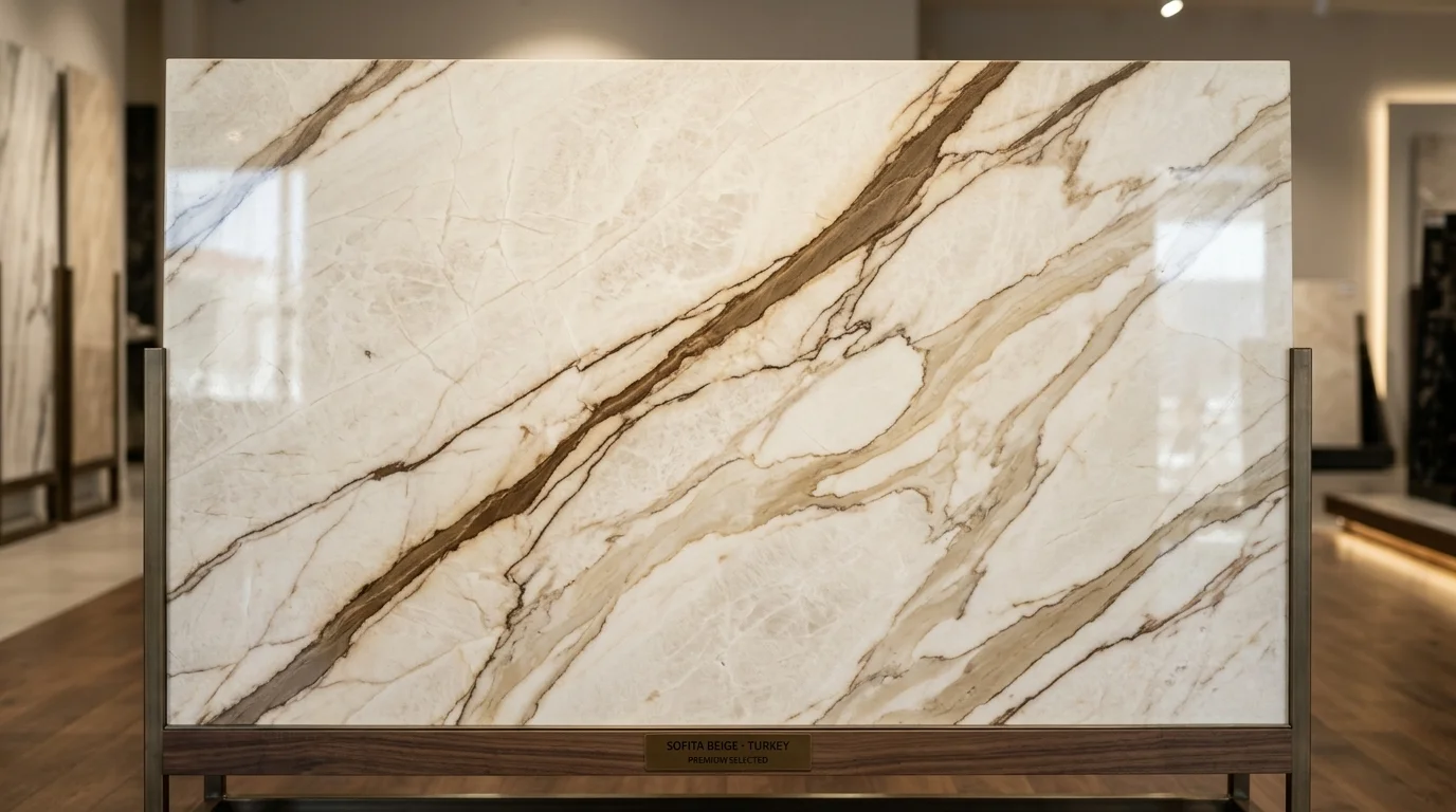 Sofita Beige Turkish marble slab - light ivory bold brown vein marble supplier Kishangarh